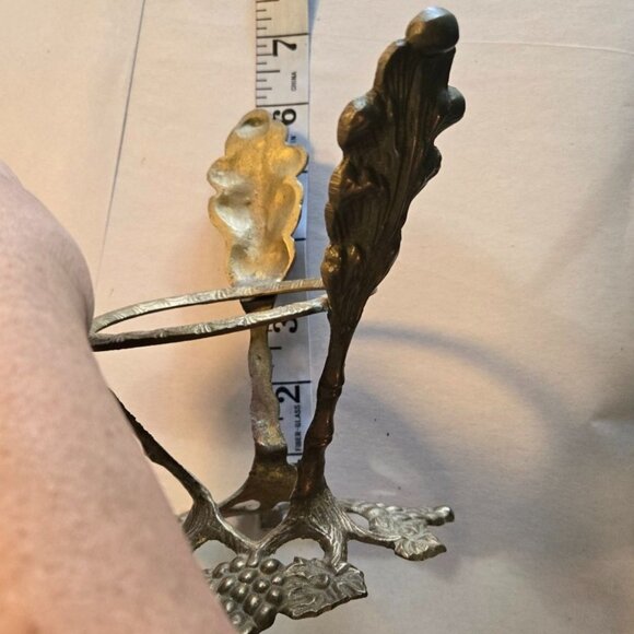 Brass Orb Holder Vtg Speheres Candle Bowl Three Prong Grapes & Leaves 6"x6"x4.5" - Picture 10 of 14